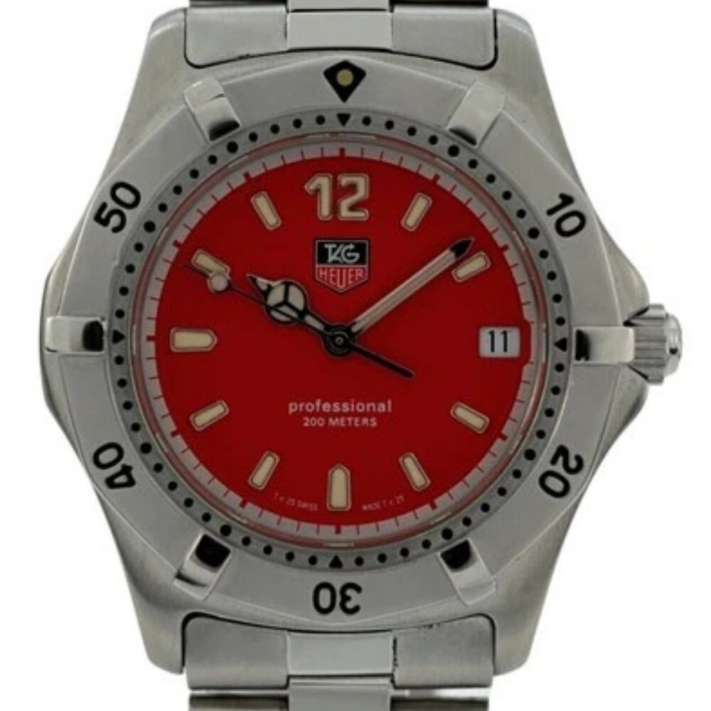 Tag Heuer 38mm Men's Professional 2000 Series Red Dial SS Watch! Ref: WK1114!